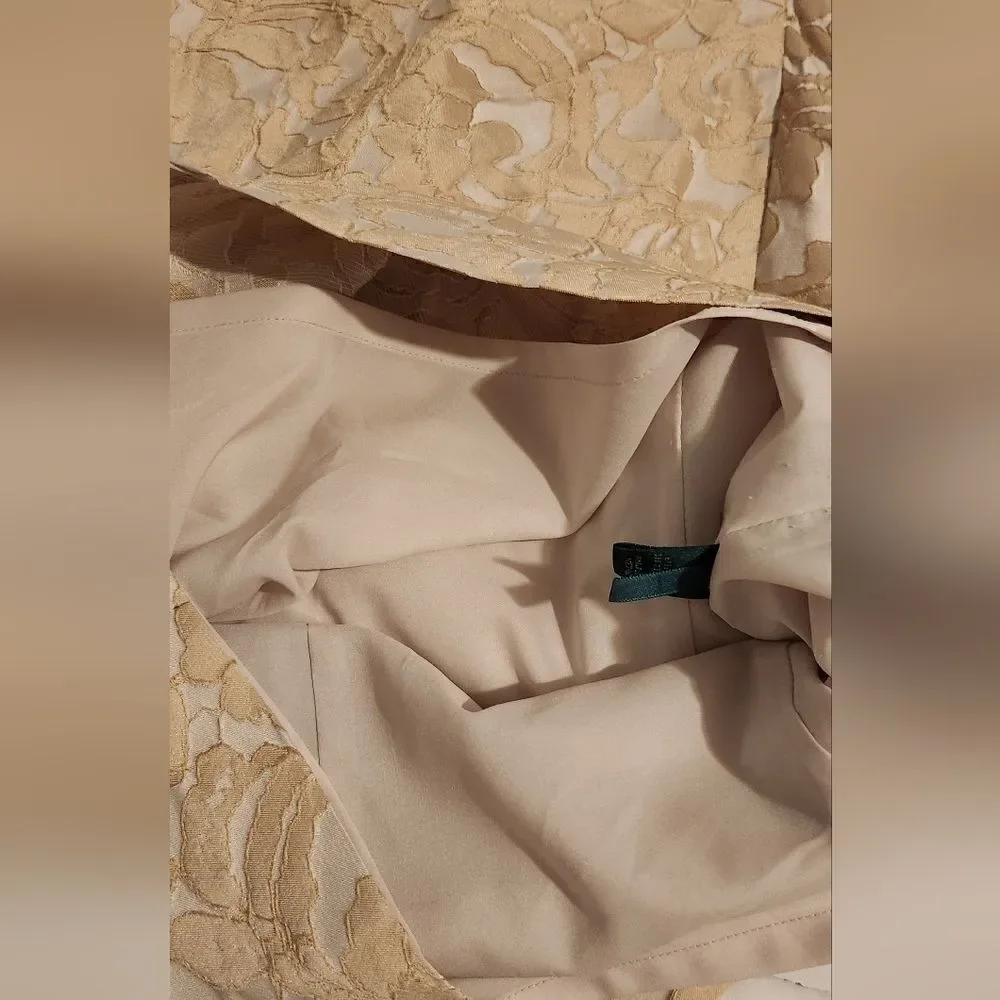 Lauren Ralph Lauren Gold Floral Jackguard Rushed Dress Size 6